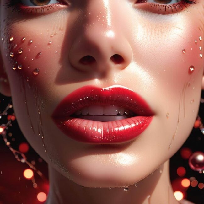 Mokre usta w makijażu na specjalne okazje