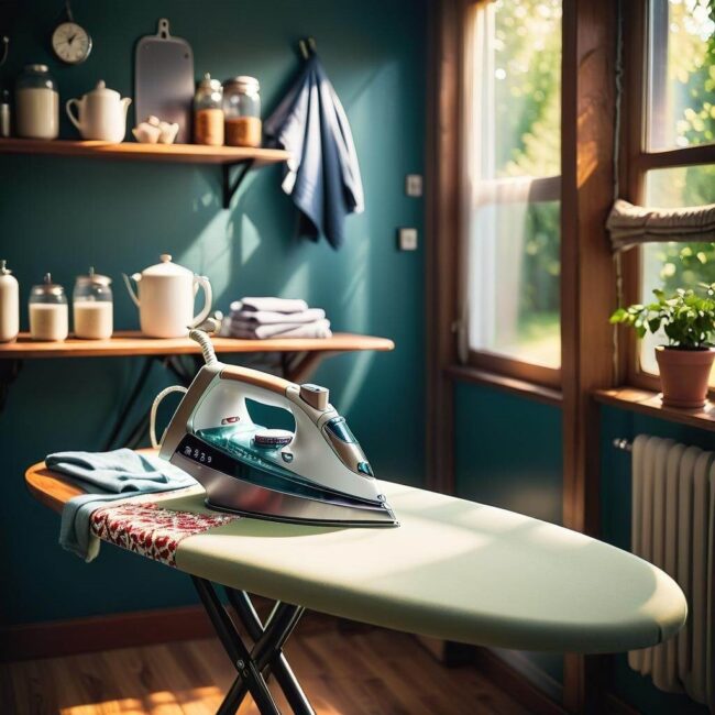 Schowek na deskę do prasowania w małym mieszkaniu